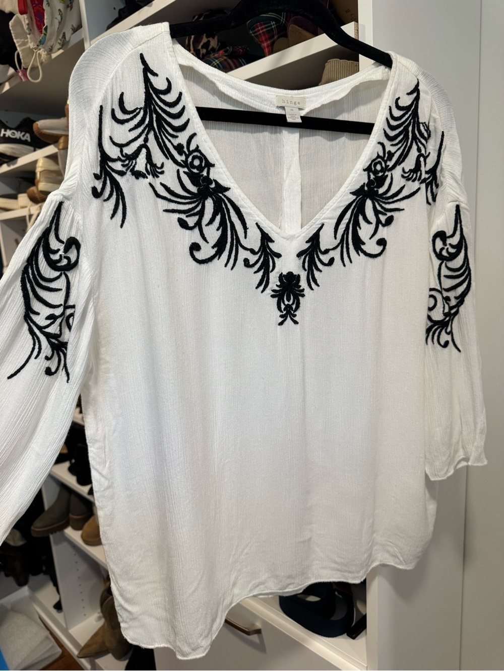 hinge Boho Sheer Blouse with Embroidered Detail